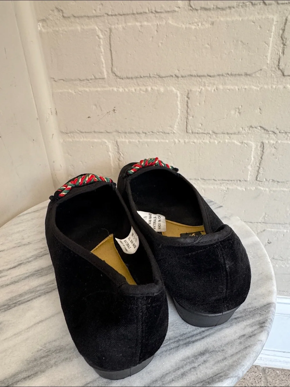 Black velvet Loafers Red & Green Braided Detail Headlines